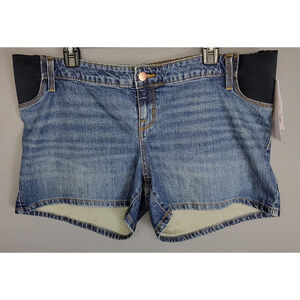 Isabel Maternity Shorts Womens 12 Blue Denim Midi Short Stretch Panel Fair Trade